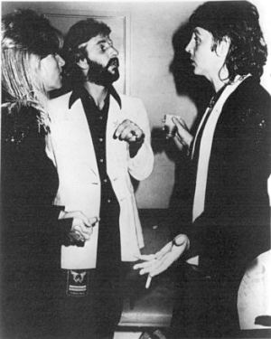 Linda, Ringo & Paul backstage in LA after a Wings' concert. in 1976.