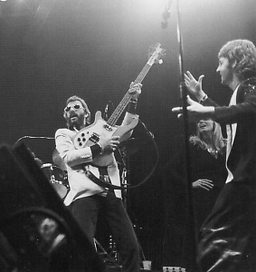 Ringo joins Paul on stage during a Wings' concert in L.A., 1976